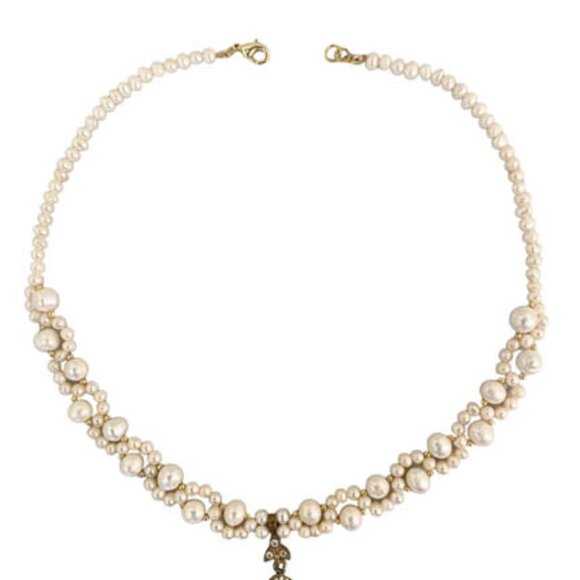 Stylish Pearl Necklace, With Golden Color Topaz  Pendant - Picture 4 of 5